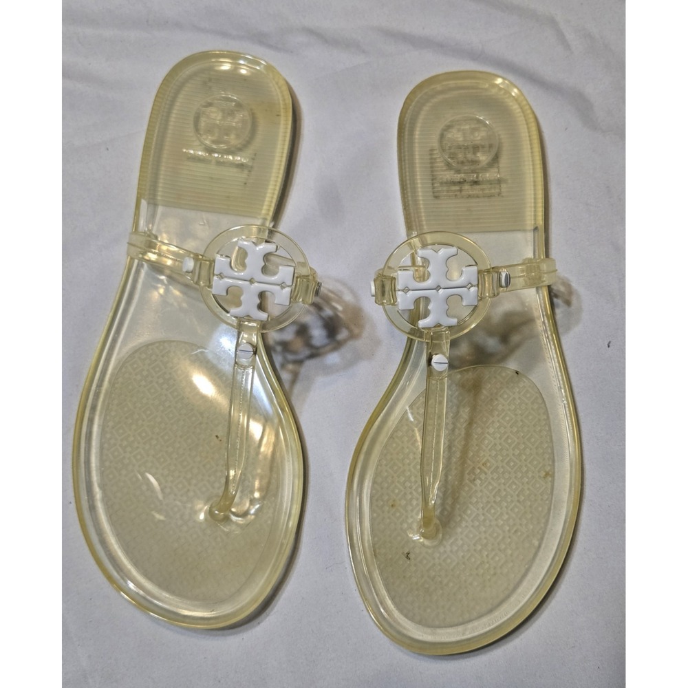 Tory Burch Mini Miller Jelly Flip Flop Thong Sandals Clear/White Women's 7M Pics